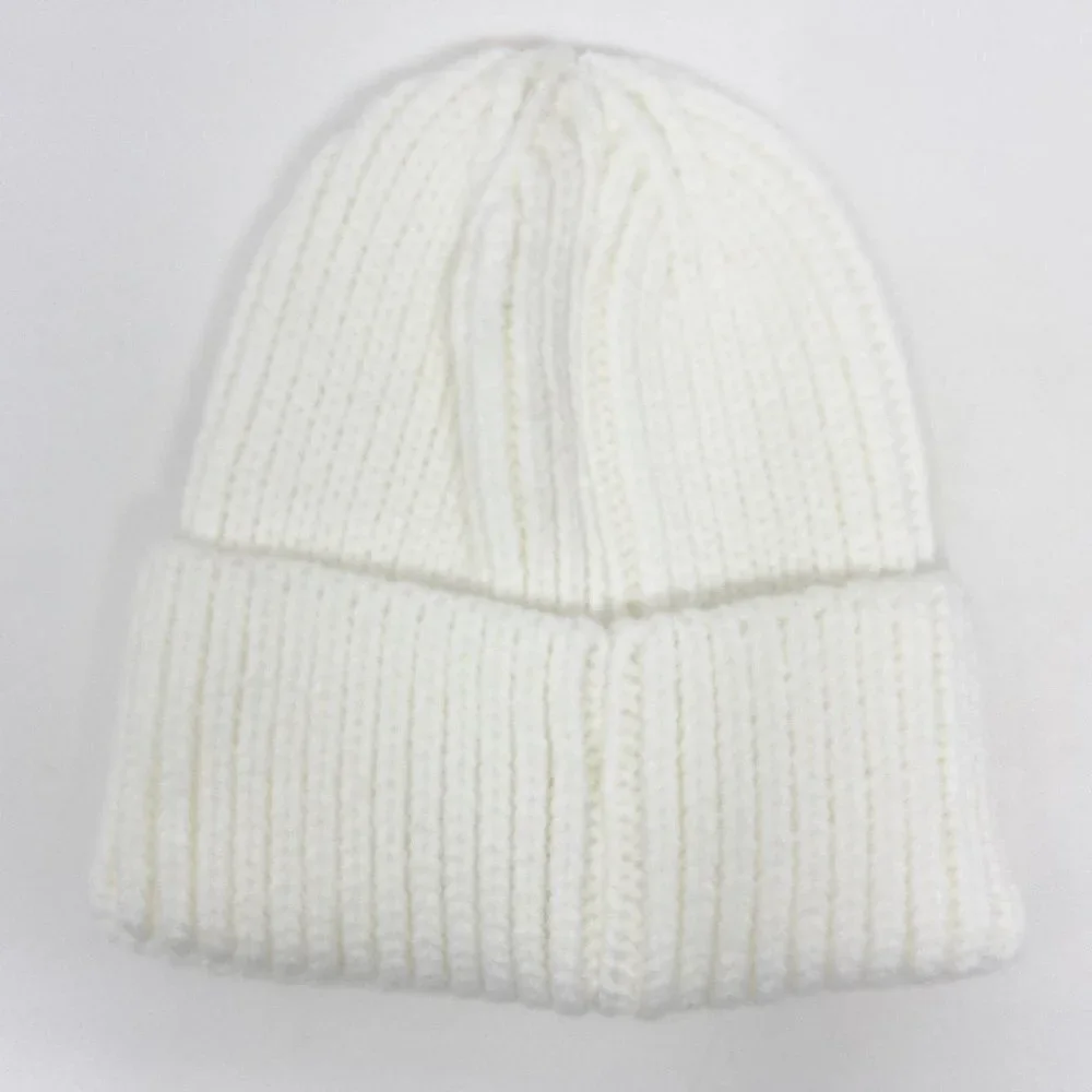 Smiley Face Knit Stocking Cap Hat Ivory